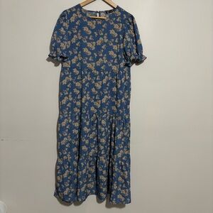 PrettyGarden Floral Midi Dress in Blue and Cream | Womens Size M